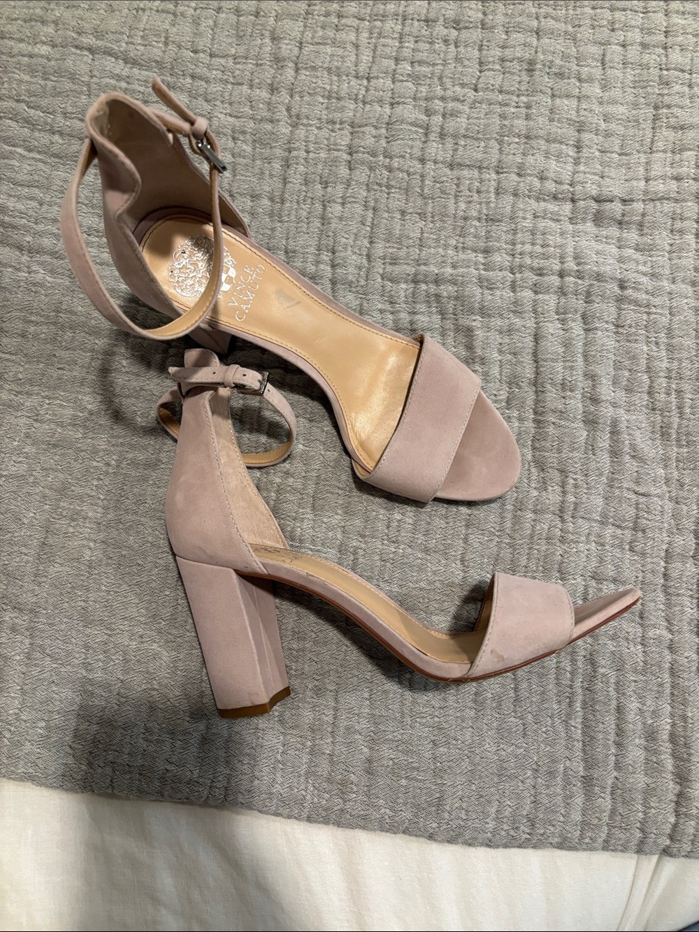Vince Camuto Blush Pink Suede Block Heel Sandals